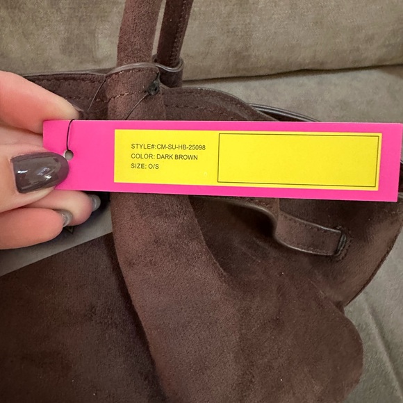 NWT Catherine Melandrino Brown Faux Suede Bag - Picture 10 of 11